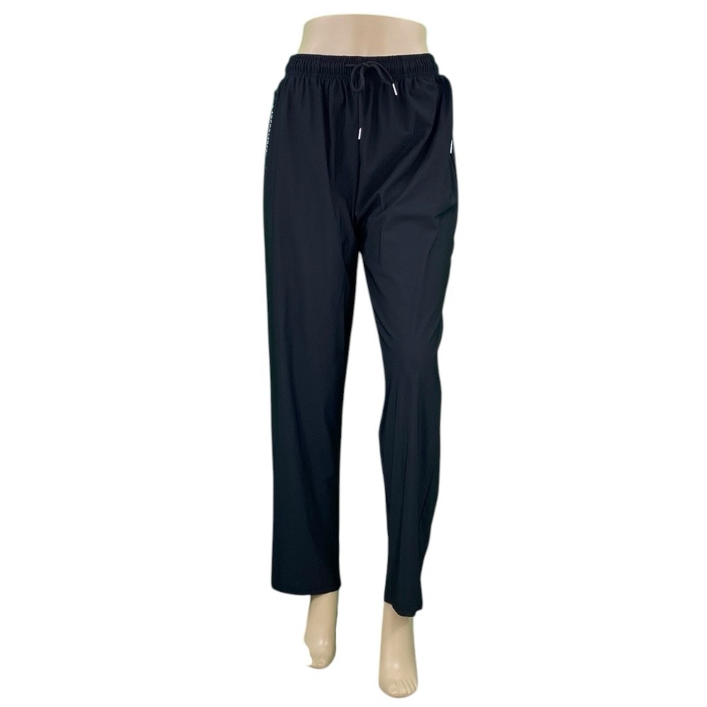 StretchActive Black Short Length Wide Leg Athletic Warm Ups Track Pants